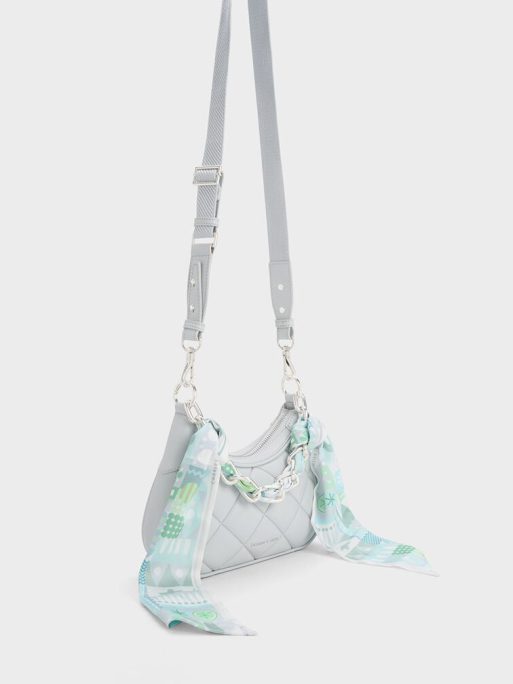 C&K Mini Alcott Scarf Handle Quilted Bag - Light Grey - Image 3
