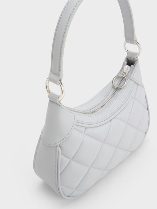 C&K Mini Alcott Scarf Handle Quilted Bag - Light Grey - Image 4