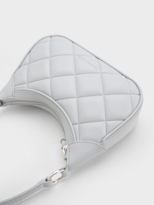 C&K Mini Alcott Scarf Handle Quilted Bag - Light Grey - Image 5