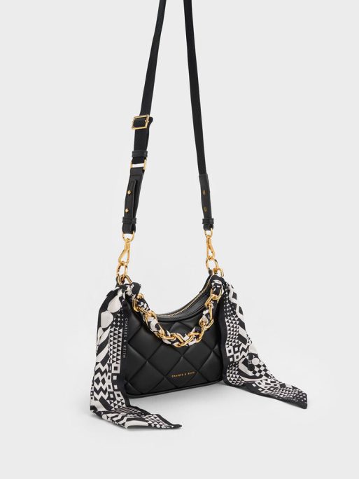 C&K Mini Alcott Scarf Handle Quilted Bag - Black - Image 2