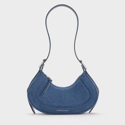 C&K Petra Denim Curved Shoulder Bag - Denim Blue