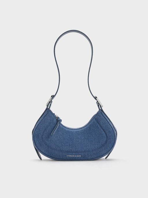 C&K Petra Denim Curved Shoulder Bag - Denim Blue