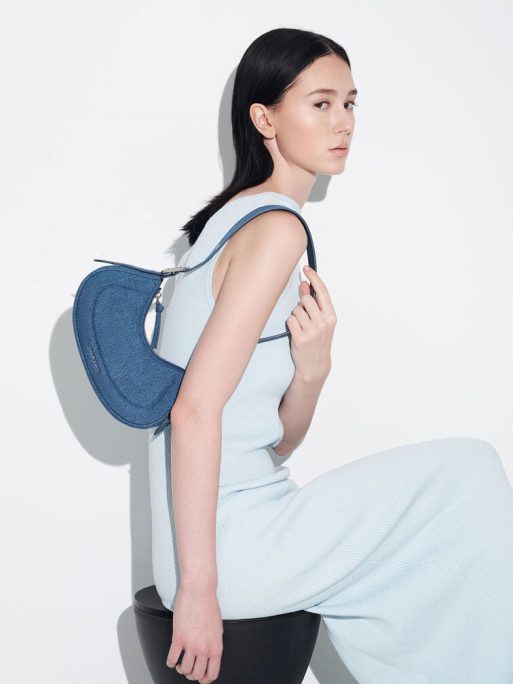 C&K Petra Denim Curved Shoulder Bag - Denim Blue - Image 6