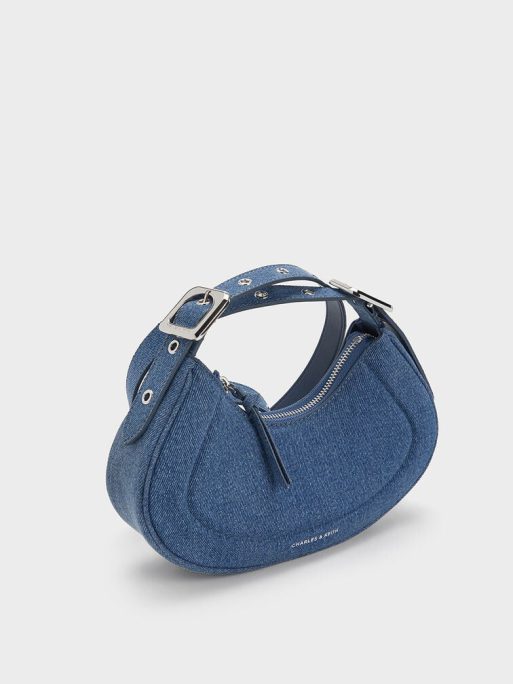 C&K Petra Denim Curved Shoulder Bag - Denim Blue - Image 7