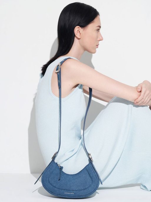 C&K Petra Denim Curved Shoulder Bag - Denim Blue - Image 9