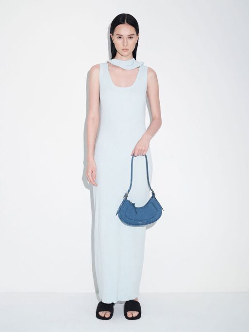 C&K Petra Denim Curved Shoulder Bag - Denim Blue - Image 10