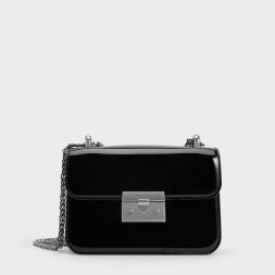 C&K Alia Patent Chain-Strap Crossbody Bag - Black