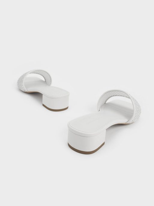 C&K Satin Crystal-Embellished Heeled Mules - White - Image 3