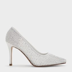C&K Mesh Crystal-Embellished Pointed-Toe Pumps - White