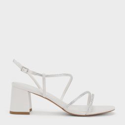 C&K Satin Crystal-Embellished Strappy Sandals - White