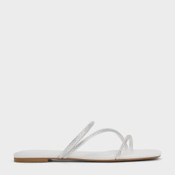 C&K Satin Crystal-Embellished Strappy Sandals - White