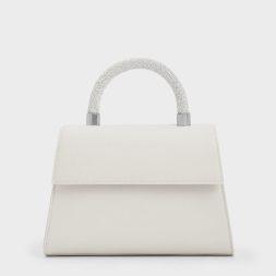 C&K Trapeze Crystal-Embellished Top Handle Bag - White