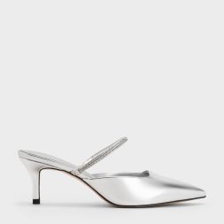 C&K Metallic Braided-Strap Pointed-Toe Mules - Silver