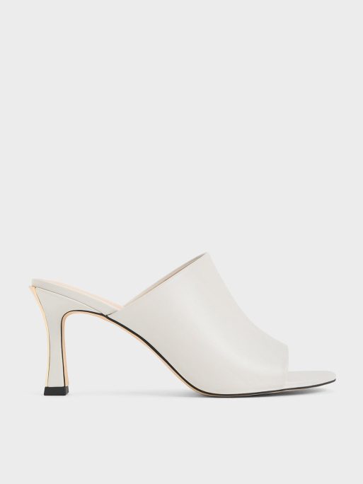 C&K Round-Toe Heeled Mules - Chalk