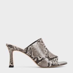 C&K Snake-Print Round-Toe Heeled Mules - Animal Print Natural