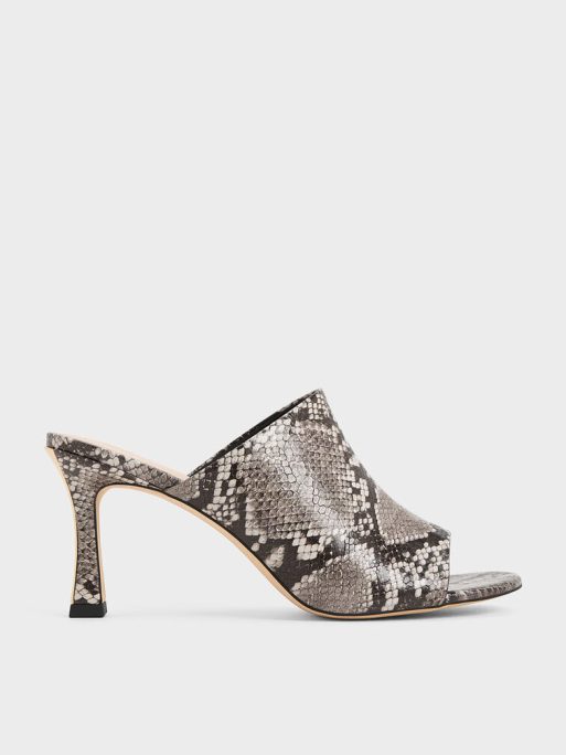 C&K Snake-Print Round-Toe Heeled Mules - Animal Print Natural