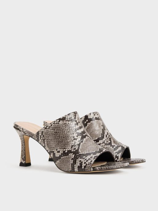 C&K Snake-Print Round-Toe Heeled Mules - Animal Print Natural - Image 2