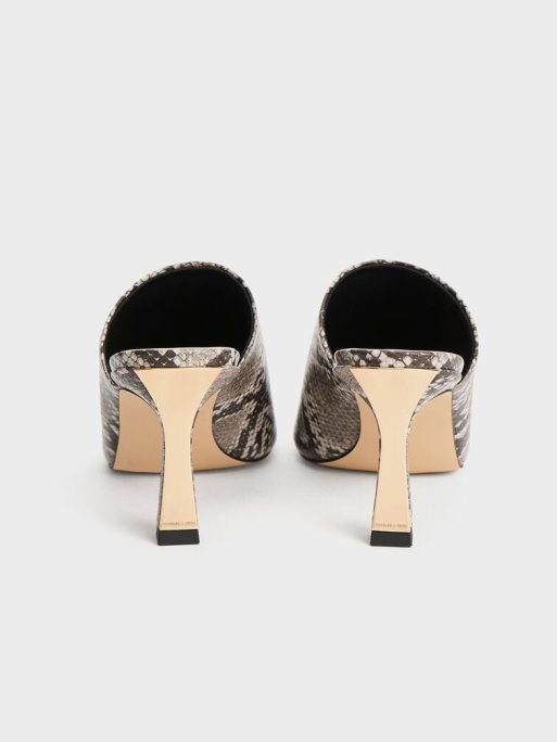 C&K Snake-Print Round-Toe Heeled Mules - Animal Print Natural - Image 3