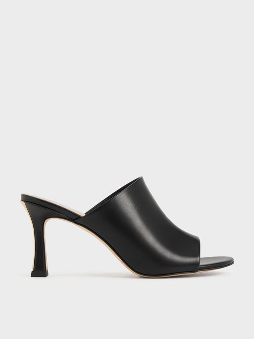 C&K Round-Toe Heeled Mules - Black