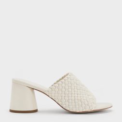 C&K Interwoven Block Heel Mules - Chalk