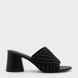 C&K Canvas Interwoven Block Heel Mules - Black