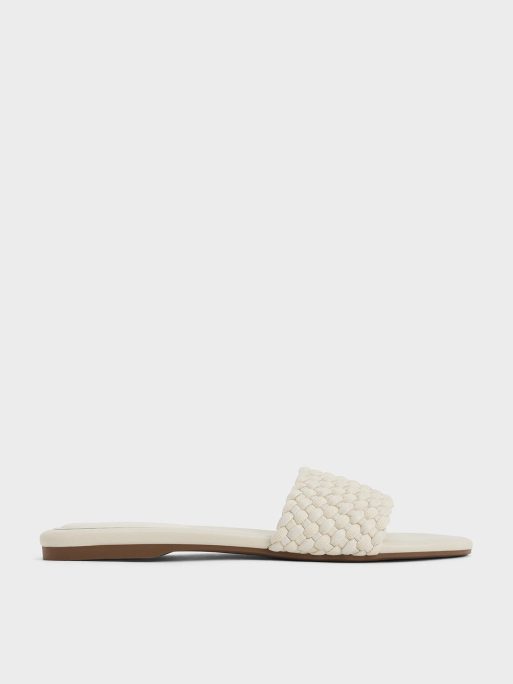 C&K Woven Open-Toe Slides - Chalk