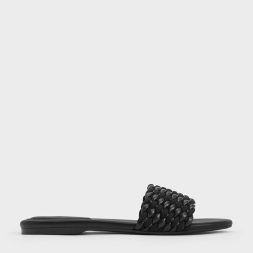 C&K Woven Open-Toe Slides - Black