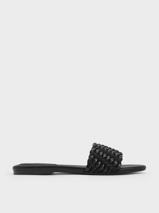 C&K Woven Open-Toe Slides - Black