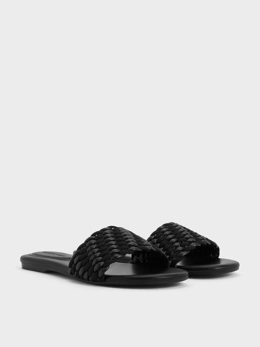 C&K Woven Open-Toe Slides - Black - Image 2