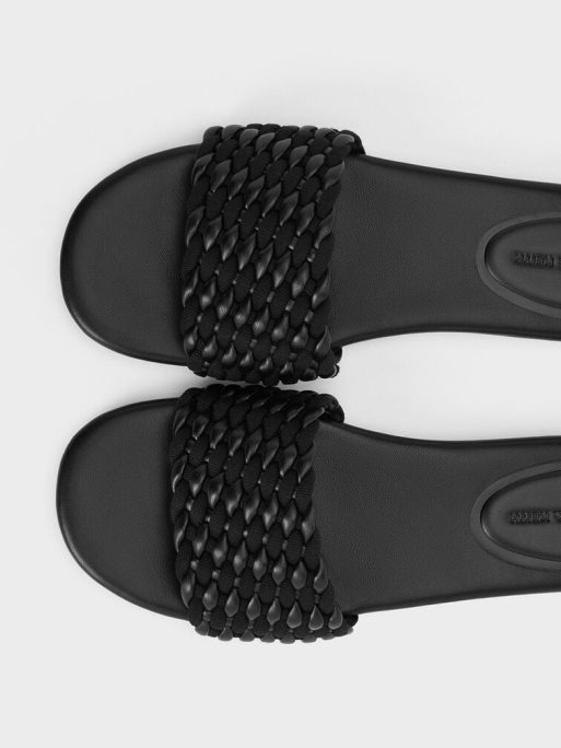 C&K Woven Open-Toe Slides - Black - Image 5