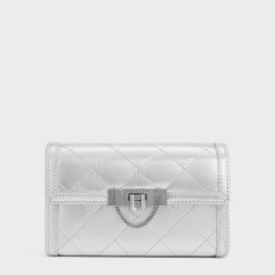 C&K Tallulah Quilted Metallic Push-Lock Clutch - Silver