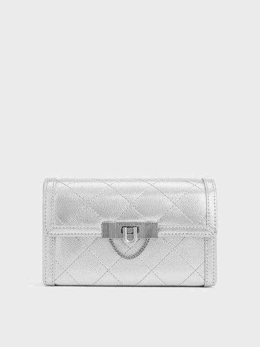 C&K Tallulah Quilted Metallic Push-Lock Clutch - Silver