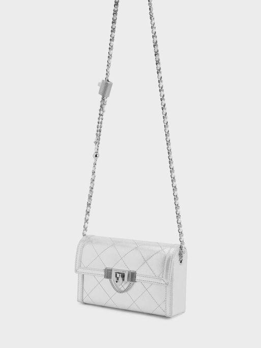 C&K Tallulah Quilted Metallic Push-Lock Clutch - Silver - Image 3