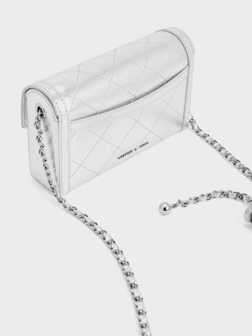 C&K Tallulah Quilted Metallic Push-Lock Clutch - Silver - Image 5