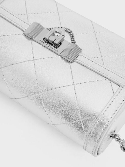 C&K Tallulah Quilted Metallic Push-Lock Clutch - Silver - Image 7