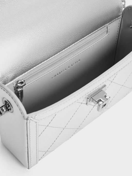 C&K Tallulah Quilted Metallic Push-Lock Clutch - Silver - Image 8