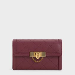 C&K Tallulah Quilted Push-Lock Clutch - Burgundy