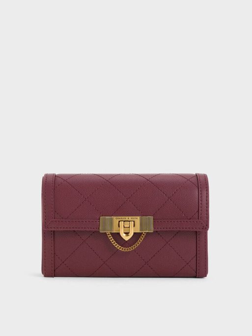 C&K Tallulah Quilted Push-Lock Clutch - Burgundy