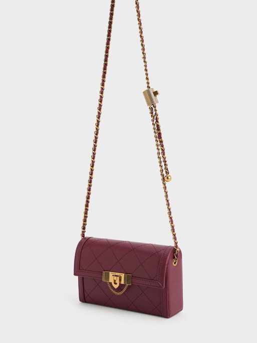 C&K Tallulah Quilted Push-Lock Clutch - Burgundy - Image 3