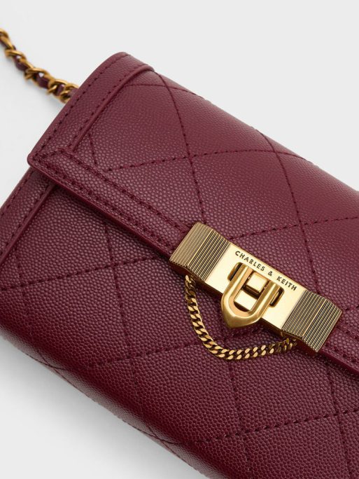 C&K Tallulah Quilted Push-Lock Clutch - Burgundy - Image 6