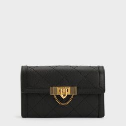 C&K Tallulah Quilted Push-Lock Clutch - Black