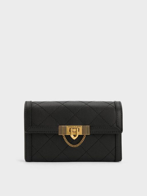 C&K Tallulah Quilted Push-Lock Clutch - Black