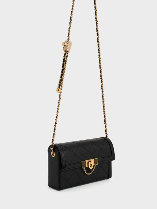 C&K Tallulah Quilted Push-Lock Clutch - Black - Image 3