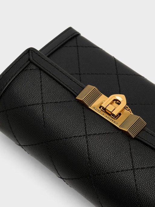 C&K Tallulah Quilted Push-Lock Clutch - Black - Image 6