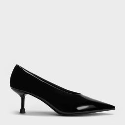 C&K Patent Pointed-Toe Kitten-Heel Pumps - Black Patent