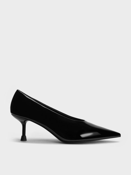 C&K Patent Pointed-Toe Kitten-Heel Pumps - Black Patent
