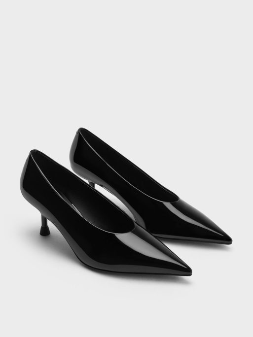 C&K Patent Pointed-Toe Kitten-Heel Pumps - Black Patent - Image 2