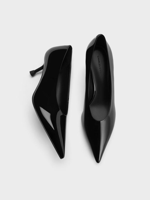 C&K Patent Pointed-Toe Kitten-Heel Pumps - Black Patent - Image 4