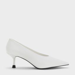 C&K Pointed-Toe Kitten-Heel Pumps - White