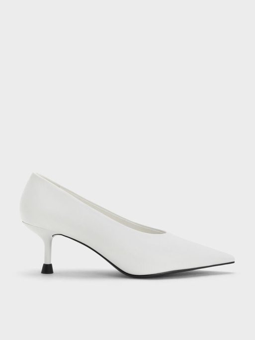C&K Pointed-Toe Kitten-Heel Pumps - White
